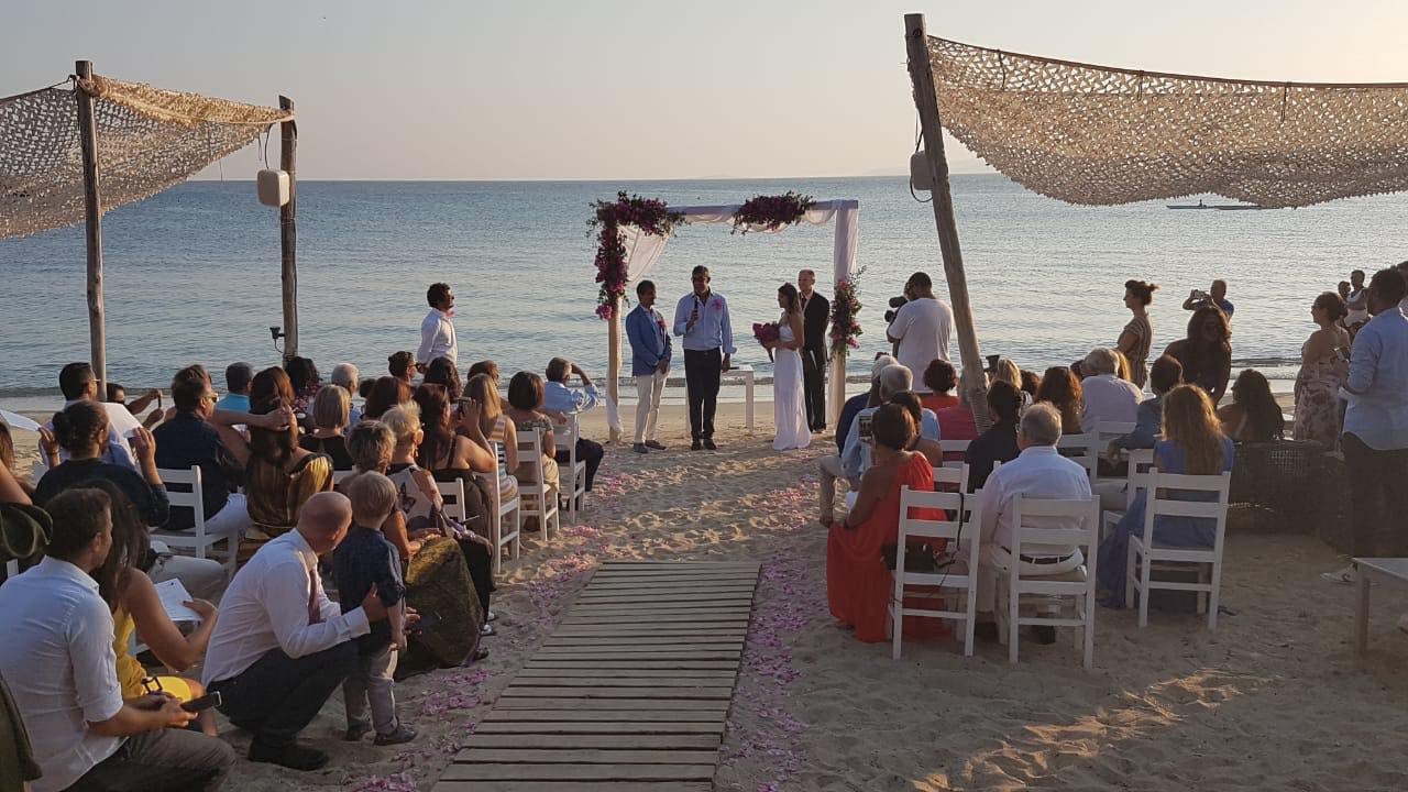 Beach ceremony setup for wedding in Naxos, Santana Weddings
