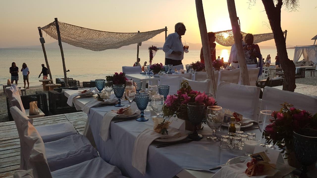 Wedding aisle setup on Naxos beach, Santana Weddings